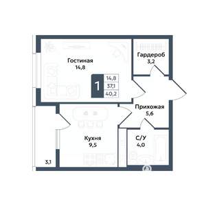 1-к квартира, вторичка, 40м2, 6/20 этаж