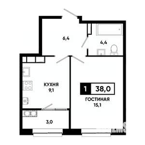 1-к квартира, вторичка, 38м2, 10/19 этаж