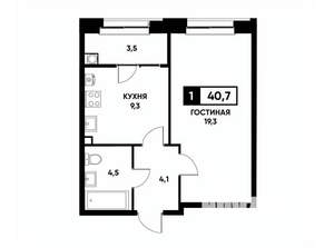 1-к квартира, вторичка, 41м2, 2/22 этаж