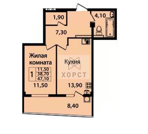 1-к квартира, вторичка, 47м2, 9/9 этаж