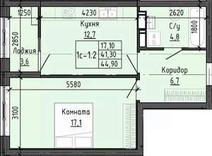 1-к квартира, вторичка, 45м2, 3/25 этаж