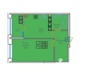 1-к квартира, строящийся дом, 41м2, 10/18 этаж