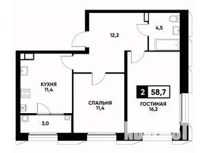 2-к квартира, вторичка, 59м2, 11/18 этаж