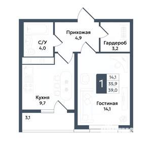 1-к квартира, вторичка, 39м2, 18/20 этаж