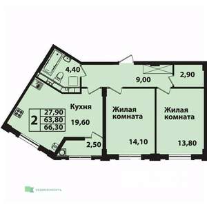 2-к квартира, вторичка, 67м2, 1/8 этаж