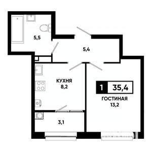 1-к квартира, вторичка, 35м2, 11/19 этаж