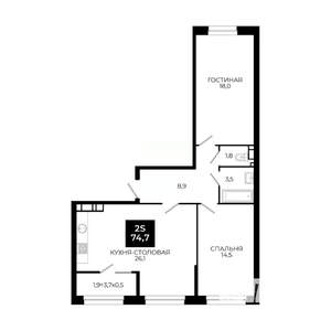 1-к квартира, вторичка, 75м2, 18/24 этаж
