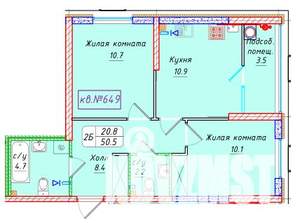 2-к квартира, вторичка, 51м2, 2/22 этаж