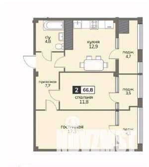 2-к квартира, вторичка, 67м2, 7/12 этаж