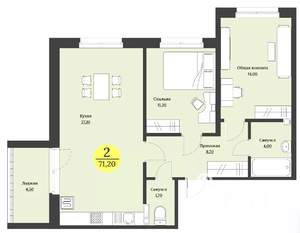2-к квартира, вторичка, 71м2, 4/12 этаж