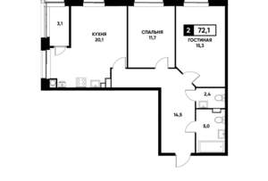 2-к квартира, вторичка, 72м2, 4/20 этаж