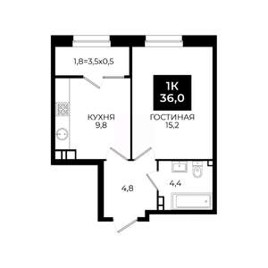 1-к квартира, вторичка, 36м2, 13/24 этаж