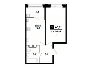 1-к квартира, вторичка, 44м2, 6/24 этаж