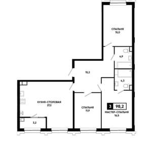 3-к квартира, строящийся дом, 98м2, 8/21 этаж