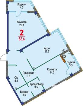 2-к квартира, строящийся дом, 83м2, 4/16 этаж