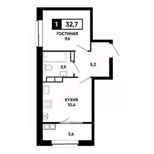 1-к квартира, строящийся дом, 33м2, 17/19 этаж