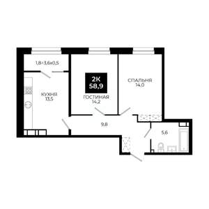 2-к квартира, вторичка, 59м2, 20/24 этаж