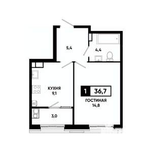 1-к квартира, вторичка, 37м2, 5/18 этаж