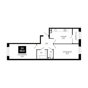 2-к квартира, вторичка, 58м2, 10/24 этаж