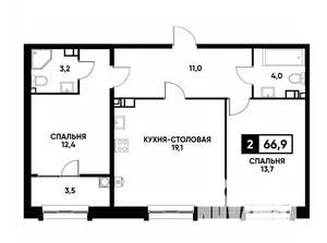 1-к квартира, вторичка, 67м2, 8/16 этаж