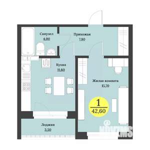 1-к квартира, строящийся дом, 44м2, 9/12 этаж