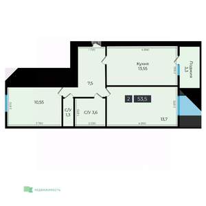 2-к квартира, вторичка, 54м2, 16/17 этаж