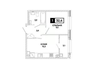 1-к квартира, вторичка, 32м2, 3/12 этаж