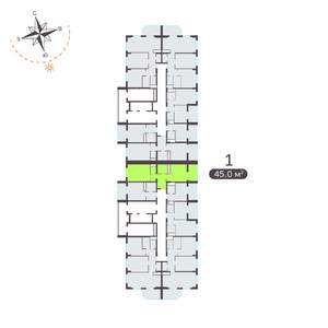 1-к квартира, вторичка, 45м2, 7/19 этаж