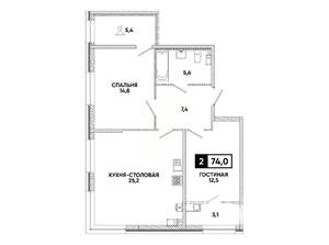 1-к квартира, вторичка, 74м2, 9/16 этаж