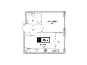 1-к квартира, вторичка, 36м2, 3/16 этаж