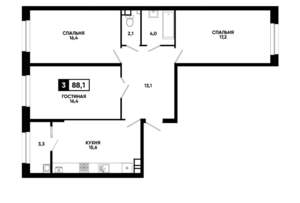 3-к квартира, вторичка, 88м2, 7/16 этаж