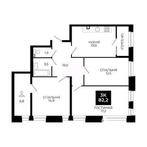 3-к квартира, вторичка, 82м2, 2/24 этаж