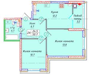2-к квартира, вторичка, 51м2, 18/21 этаж