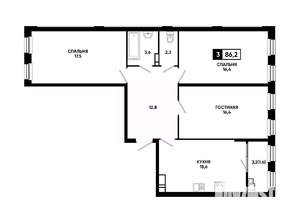 3-к квартира, вторичка, 86м2, 12/14 этаж