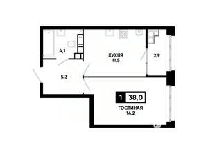 1-к квартира, вторичка, 38м2, 19/24 этаж