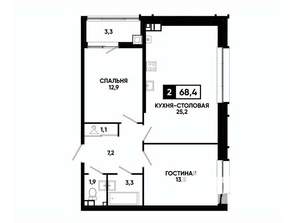1-к квартира, вторичка, 68м2, 10/24 этаж