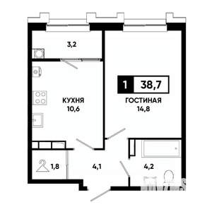 1-к квартира, вторичка, 39м2, 12/21 этаж