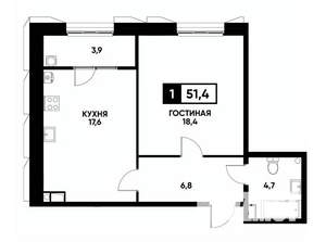 1-к квартира, вторичка, 51м2, 8/18 этаж