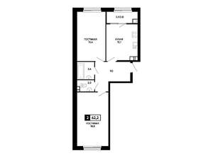 2-к квартира, вторичка, 62м2, 6/14 этаж