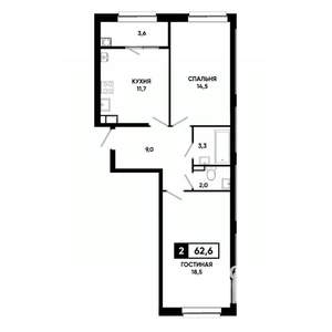 2-к квартира, строящийся дом, 63м2, 6/19 этаж