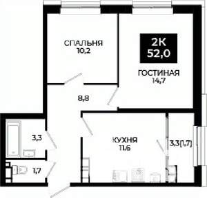2-к квартира, вторичка, 52м2, 23/24 этаж