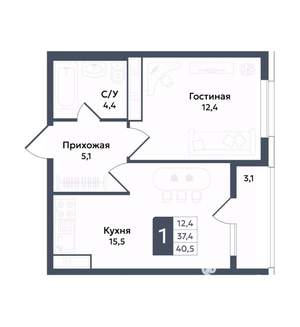 1-к квартира, вторичка, 41м2, 12/22 этаж