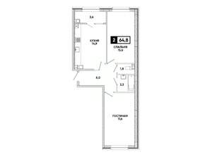 2-к квартира, вторичка, 65м2, 3/16 этаж