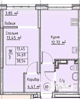 1-к квартира, вторичка, 39м2, 19/19 этаж