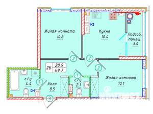 2-к квартира, вторичка, 50м2, 19/22 этаж
