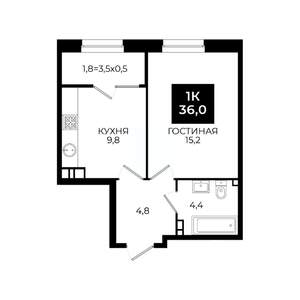 1-к квартира, вторичка, 36м2, 6/24 этаж