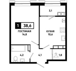 1-к квартира, вторичка, 39м2, 18/21 этаж