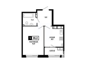 1-к квартира, вторичка, 35м2, 22/24 этаж