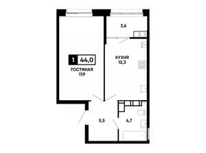 1-к квартира, вторичка, 44м2, 20/24 этаж