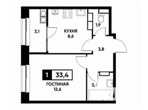 1-к квартира, вторичка, 33м2, 13/20 этаж